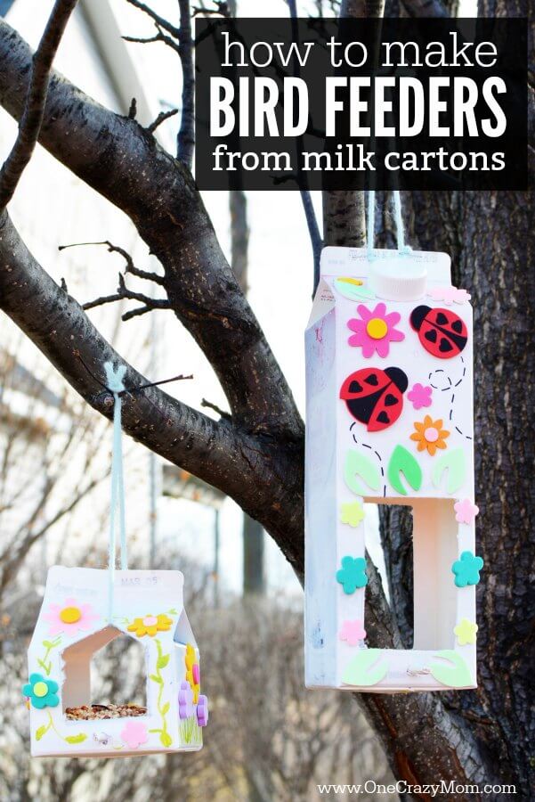 DIY BIRD FEEDER MADE FROM MILK CARTONS